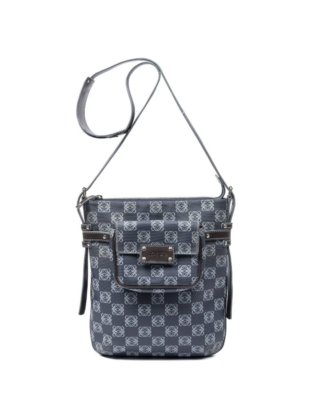 Loewe Anagram Cross Belt Bag Navy Dark Brown Canvas